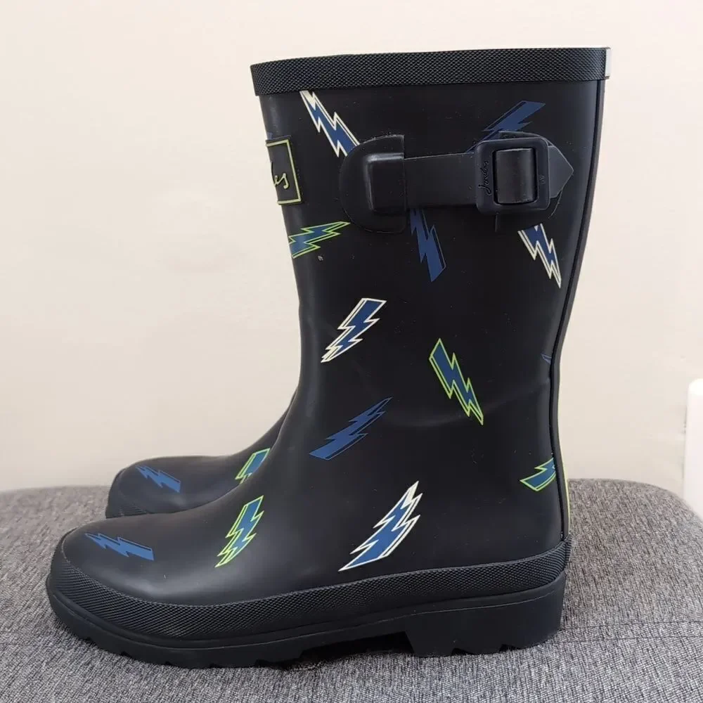 Joules Black and Blue Lightening Rain & Snow Boots Sz 4